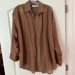 Never Worn Tan Lines by Sivan Tulum Cover Up Sheer Linen Blouse Button Down